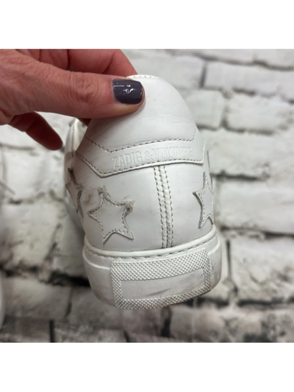 Zadig & Voltaire Women's White Star Smooth Leather Sneakers Size 9